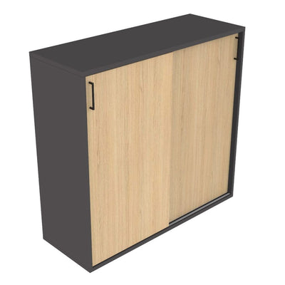 Hali - Hali Mix Schiebetürschrank - Storage - Größe (B x H x L): 120x115x44cm - Dark Grey / Eterno Oak - 123HomeOffice