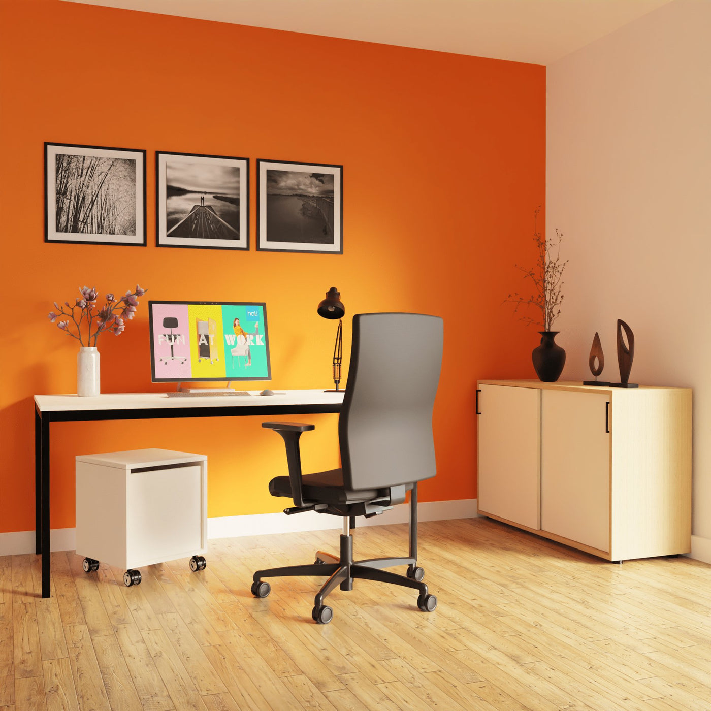 Hali - Hali Mix Schiebetürschrank - Storage - Größe (B x H x L): 120x77.5x44cm - Weiss / Eterno Oak - 123HomeOffice